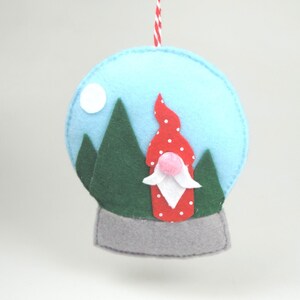 Gnome Snow Globe Felt Decoration, Red gnome in the tall trees, Handmade Twig Tree/Christmas Decoration,
