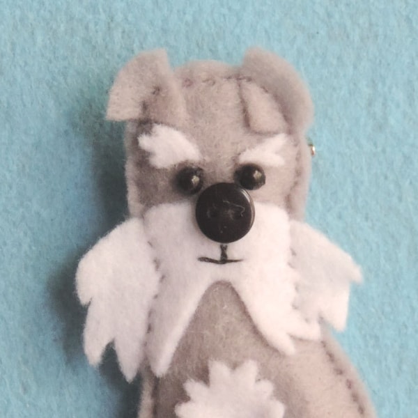 Felt Schnauzer Dog Brooch, Handmade with a Button Nose. Ideal Gift, dog lovers gift