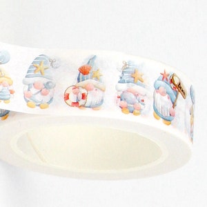 Ruban adhésif washi Seaside Gnomes, ruban adhésif décoratif, cartes, travaux manuels, bobine de 10 m, ruban à motifs Gonk