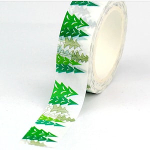 Padrão de árvore de Natal, verde e branco, fita Washi de pinheiro, fita decorativa, reserva de sucata, cartões, artesanato, carretel de 10m