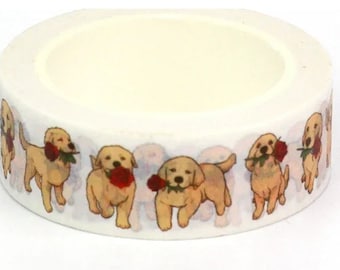 Labrador pattern, Kawaii golden Lab doggy, Washi Tape, Decorative Adhesive Tape, Patterned Tape, Scrap booking, Cards, Crafts, 10m reel