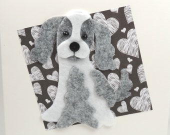 Spaniel dog in Felt, Handmade Card, Blank inside, Birthday Card, Get well, Gift Card, Handmade doggy, Felt dog card