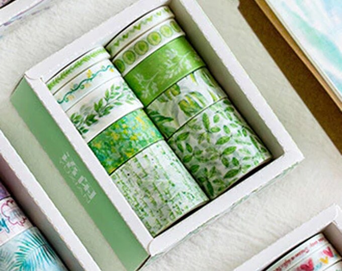 Set of 10 Leaf Vine Pattern Washi Tapes Decorative Adhesive Etsy