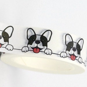 Französische Bulldogge Muster, Kawaii Frenchie Hündchen, Washi Tape, Dekoratives Klebeband, Gemustertes Band, Scrapbooking, Karten, Basteln, 10m Rolle