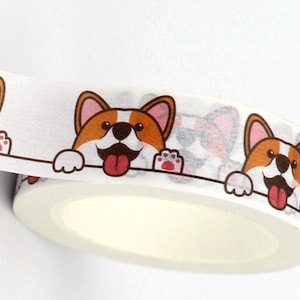 Modèle de chien Waving Corgi, chien Kawaii Welsh Corgi, Washi Tape, ruban adhésif décoratif, ruban à motifs, Scrapbook, cartes, artisanat, bobine de 10 m
