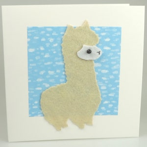 Lama in vilt, handgemaakte kaart, blanco binnenin, verjaardagskaart, seizoenskaart, handgemaakte vilt super schattige lama
