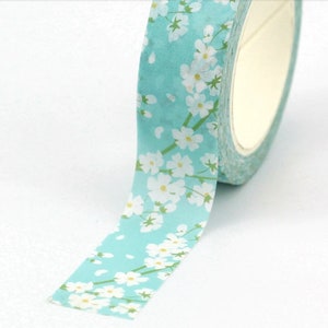 Weißes Blüten Druckmuster, Blüten Washi Tape, Dekoratives Klebeband, Gemustert, Scrapbooking, Karten, Basteln, 10m Rolle