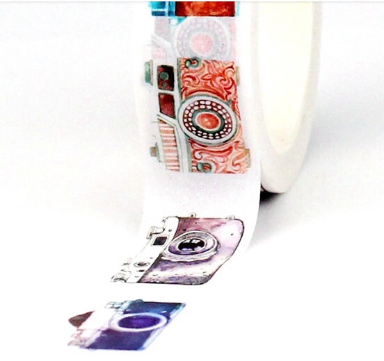 Cameras, colourful Washi Tape, photography Decorative Adhesive Tape, Patterned Tape, Scrap booking, Cards, Crafts, 10m reel