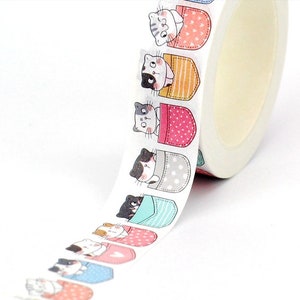Ruban adhésif en Washi, motif chatons mignons dans des poches, imprimés chats kawaii dans des poches, ruban adhésif décoratif, motif, réservation de chutes, cartes, travaux manuels, bobine de 10 m