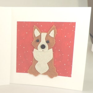 2 x Corgi dog in Felt, Handmade Card, Blank inside, Birthday, Christmas, Festive, Dog Lovers Card, Felt Corgi dog