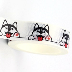 Padrão de cachorro husky, cachorrinho husky kawaii, fita washi, fita adesiva decorativa, fita estampada, reserva de sucata, cartões, artesanato, carretel de 10m