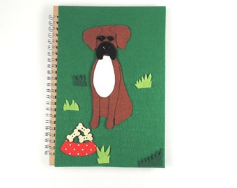 Perro Boxer, Cuaderno A5 cubierto de fieltro, Encuadernación con anillas con páginas rayadas, Regalo, Amante de los perros,