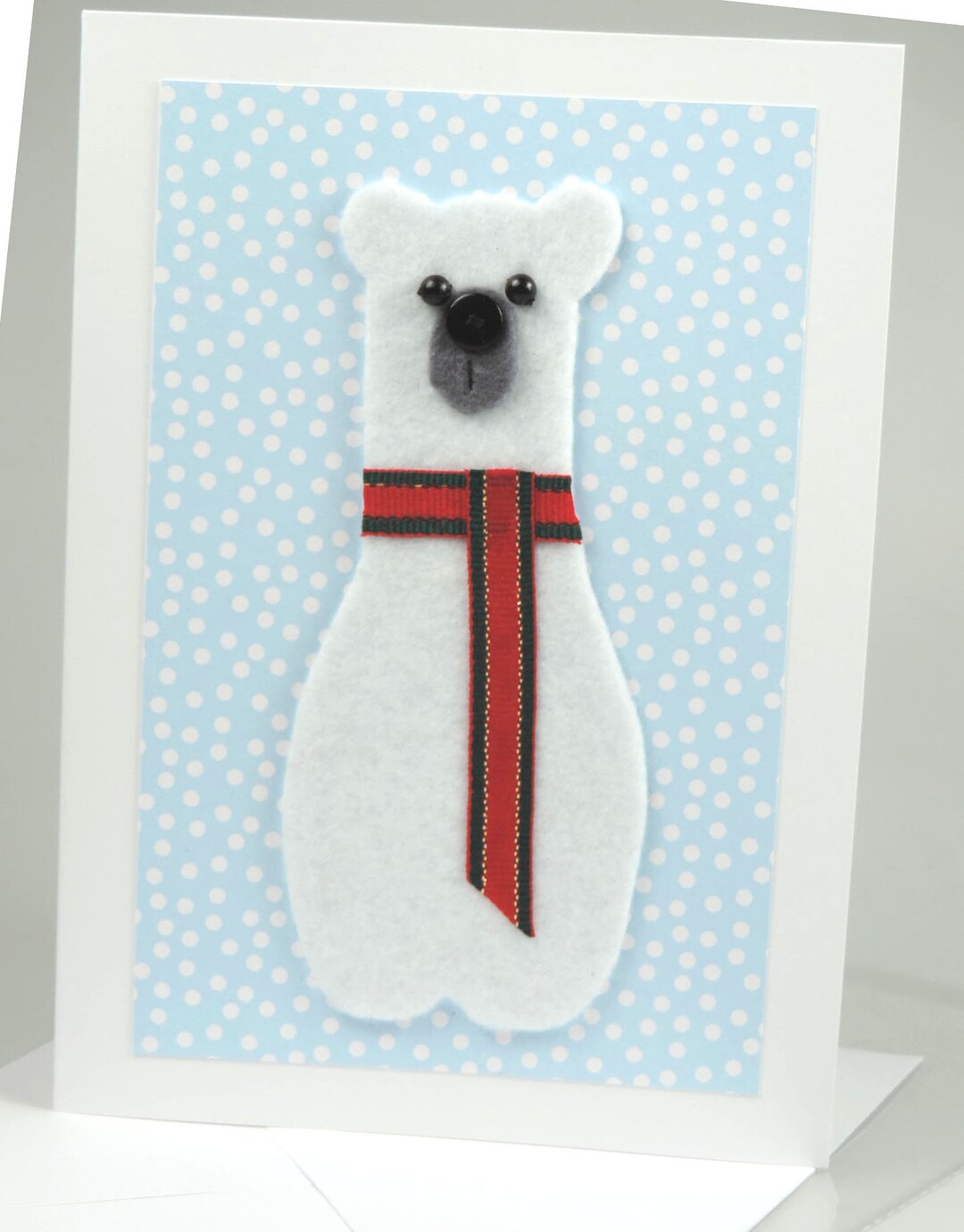 White Snow Bear in Felt Handmade Polar Bear Christmas Card - Etsy