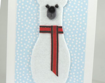 White Snow Bear in Felt, Handmade Polar Bear Christmas Card, Rectangular Blank inside, Winter Birthday Card, Handmade Felt bear