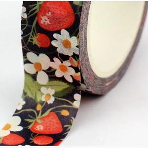 Erdbeer Obst & Blumen Muster, Washi Tape, Erdbeeren Deko-Klebeband, Gemustertes Klebeband, Scrap-Buchung, Karten, Kunsthandwerk, 10m Rolle