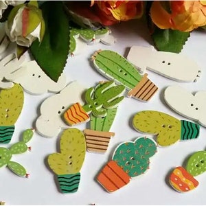 10 divertenti bottoni cactus in legno, set di colori misti, cucito, cartoline, artigianato, cucito per bambini, progetti artigianali