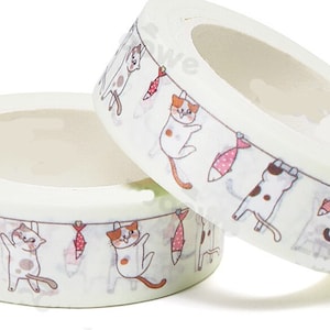 Katzen Wäscheleine Muster, Katzen und Fische Print Washi Tape, Dekoratives Klebeband, Gemustert, Scrap Buchung, Karten, Basteln, 10m Rolle