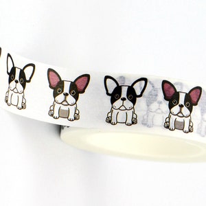 Französische Bulldogge Muster, Kawaii Frenchie Hündchen, Washi Tape, Dekoratives Klebeband, Gemustertes Band, Scrapbooking, Karten, Basteln, 10m Rolle