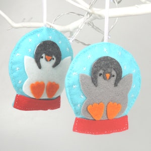 Baby Penguin Snow Globes Felt Decoration, Handmade Twig Tree/Christmas Decoration, Penguins, set of 2.