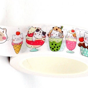 Eisbecher Eisbecher Muster, Niedliche kawaii Katzen im Eis, Washi Tape, Dekoratives Klebeband, Gemustert, Scrapbooking, Karten, 10 m