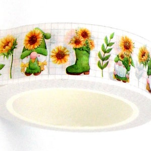 Washi Tape, Deko-Klebeband, Gartenzwerge, Sonnenblumen, Deko-Klebeband, 10m Rolle, Deko-Klebeband