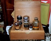 wooden box filled with Uncommon Objects Old Vintage SILVER Infrared Detector TUBES Perfect Props Fun for display