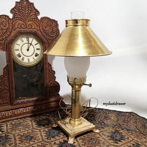 vintage Brass Paris Orient Express Istanbul LAMP with glass Globe & brass Shade!  Works and displays great Dark Academia!