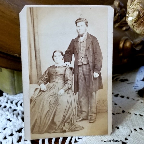 vintage Civil War Era Couple Man & Woman small cabinet Photograph by W. Handsome Photography!  Wedding Photo?