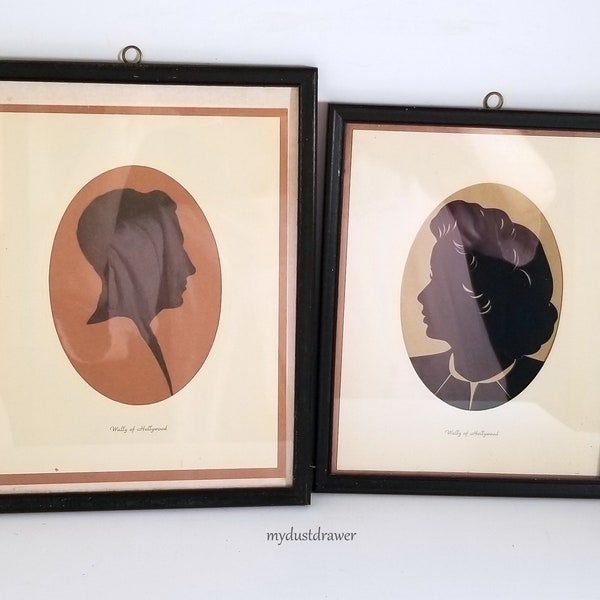 vintage Lady & Man SILHOUETTE by Wally of Hollywood!  Could this be from Wallie Spatz Studio?  1950s retro cool collectable Framed!