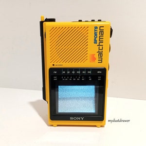 Vintage Yellow Sony Watchman Sports FD-45A TV and Am/fm Stereo