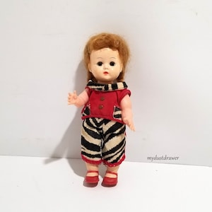 vintage 1950s Unmarked Walker Doll 10" tall! All dressed up in her Zebra Capris!