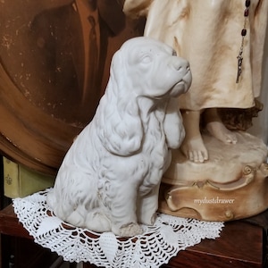 antique Vintage unpainted Concrete COCKER SPANIEL Dog Statue!  He&#39;s a house dog and has never been used outside! For decor!