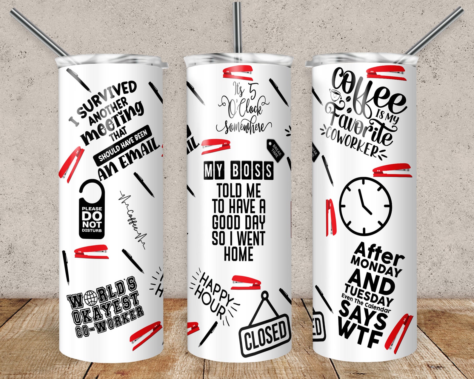 Funny Office Humor Job 9 to 5 Quotes Red Stapler Tumbler Etsy