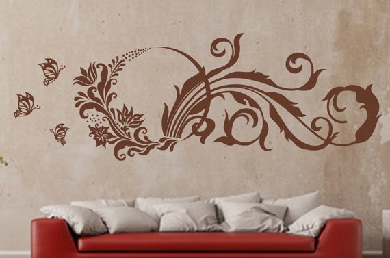 Wandtattoo Floral Ranke Schmetterlinge XXL Wandaufkleber Wanddeko WallArt WA-147