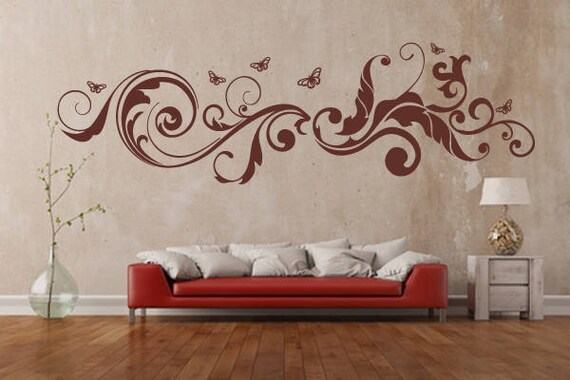 Wandtattoo Floral Ranke Schmetterlinge XXL Wandaufkleber Wanddeko WallArt WA-147