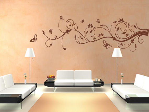 Wandtattoo Floral Ranke Schmetterlinge XXL Wandaufkleber Wanddeko WallArt WA-147