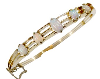 BLOWOUT SALE --Lovely Opal Hinged 14k Yellow Gold Bangle Bracelet