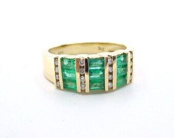 BLOWOUT Sale—Lovely Emerald Diamond 14k Yellow Gold 1/2 Eternity Stacking Band Ring