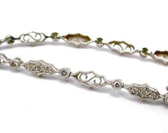 BLOWOUT Sale—Vintage Fancy Link 14k White Gold Flexible Bracelet