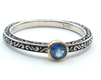 BLOWOUT Sale—Steven Battelle Artisan Sapphire 18k Gold Sterling Silver Stacking Band Ring