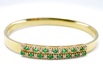 Blowout SALE--Vintage Emerald Diamond 14k Gold Bangle Bracelet