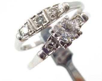 BLOWOUT Sale—Classic Diamond Platinum Palladium Wedding Ring Set