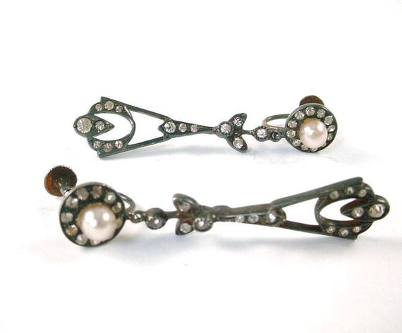 CLEARANCE—Art Deco Paste Silver Drop Earrings