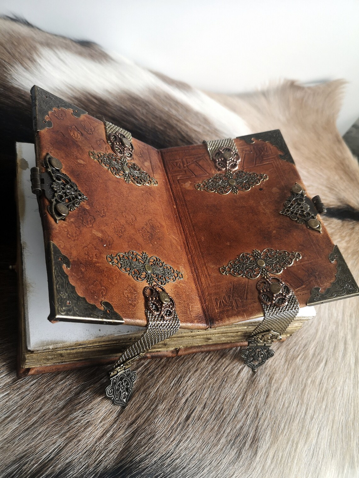 Leather embossed Sixfold book/dosados binding medieval style Etsy