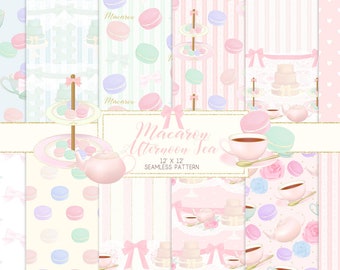 Macaron Digital Paper, Tea Party Paper, Dessert Paper, Bakery Paper| Pink Kawaii Digital Paper