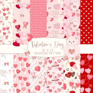 Valentine&#39;s Day Seamless Pattern Backgrounds, Romantic Love Clipart Backgrounds