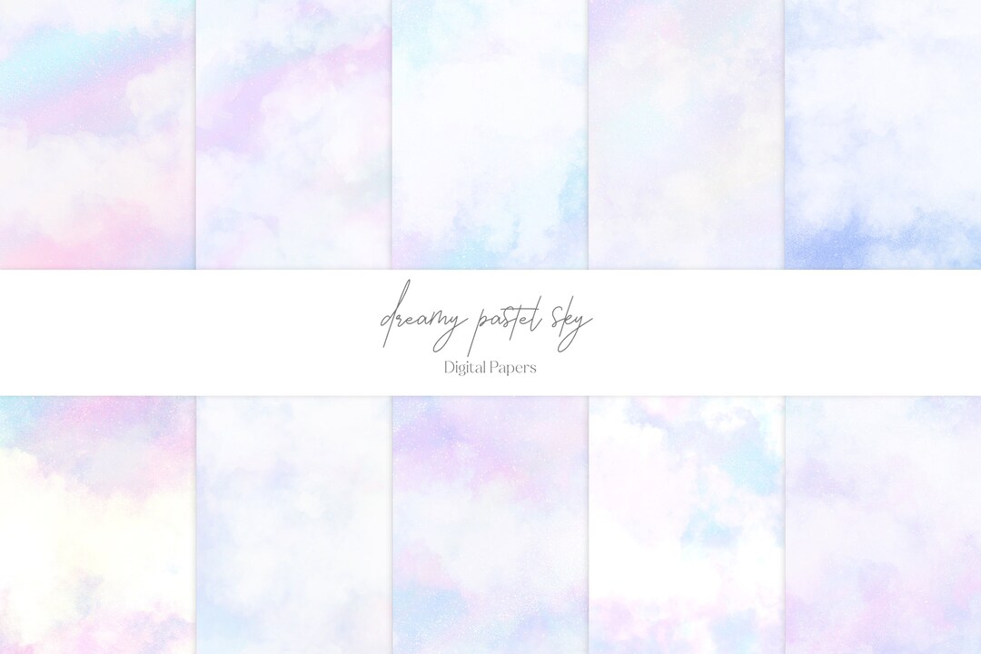 Dreamy Pastel Sky Digital Papers | Watercolor Cloud Backgrounds ...