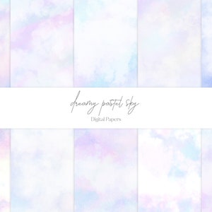 Puede incluir: Un conjunto de 10 papeles digitales con fondos de cielo pastel de ensueño. Los papeles son perfectos para scrapbooking, creación de tarjetas y otros proyectos creativos.