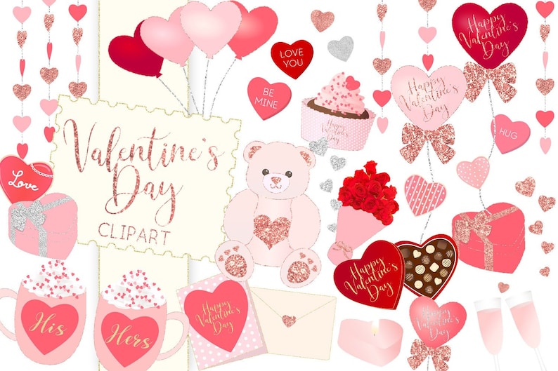 love letter Valentine/'s Day Illustration Clipart heart anniversary Love holiday candy teddy bear romantic cupcake chocolate