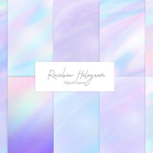 Pastel Rainbow Digital Papers, Rainbow Gradient Backgrounds, Hologram Background, Seamless Pastel Textures for Scrapbooking